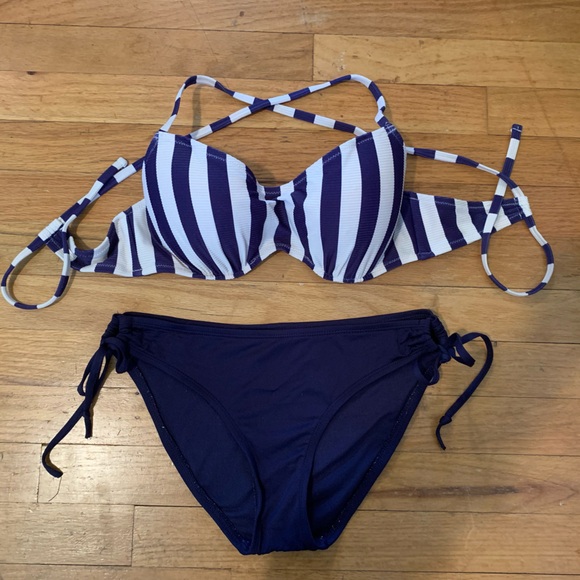Striped Navy Bathing Suit - Picture 1 of 7